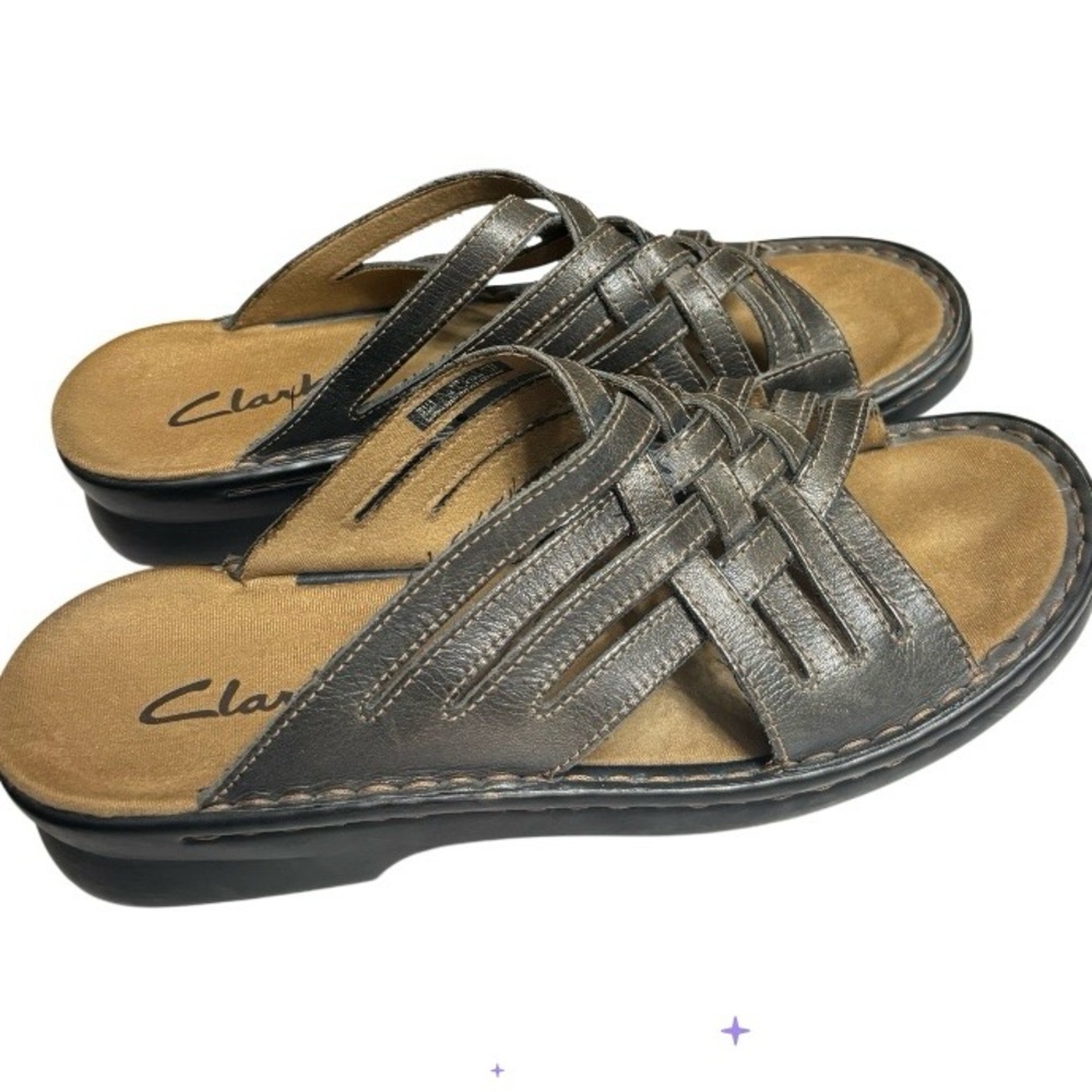 Clarks Lexi Sandals Brown Leather Womens Size 9 Comfort Strappy Wedge Sandals - Picture 10 of 12